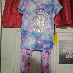 Aeropostale Kids Mermaid Galaxy Pajama Set - Blue and Pink